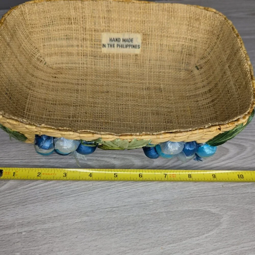 Vintage Straw Woven Hand Made in the Philippines Lined Basket 10.5